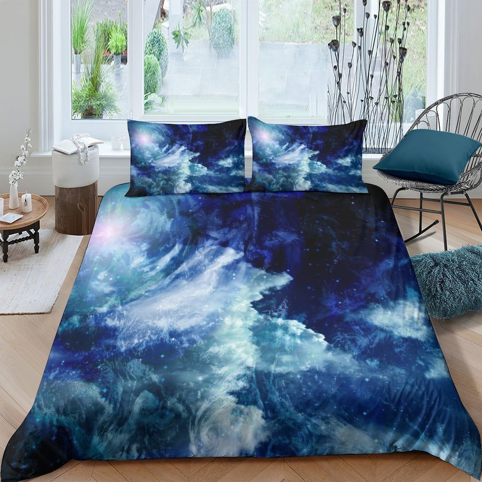 Ctjqhvkz Style-2 3D Printed Galaxy Starry Sky Fitted Sheet Microfiber Bedding Cover For Bedroom, Durable And Easy To Wash, Suitable For Adults And Teens Single（135X200cm）