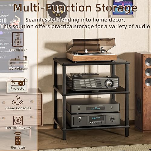 Miniatura 5 de Soporte para reproductor multimedia AV de 3 niveles, gabinete estéreo, gabinete estéreo moderno, estante de consola de juegos, soporte de TV de