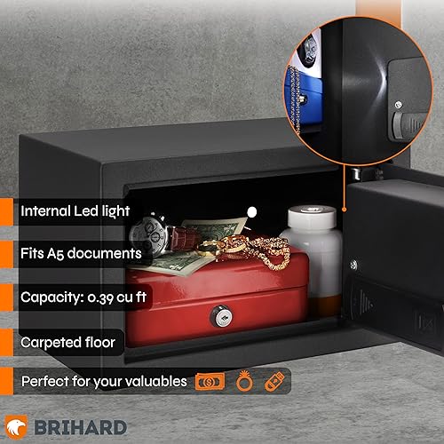 Miniatura 5 de Caja fuerte electrónica para el hogar, 7.87 pulgadas de alto x 12.2 pulgadas de ancho x 7.87 pulgadas de profundidad, caja de seguridad compacta con