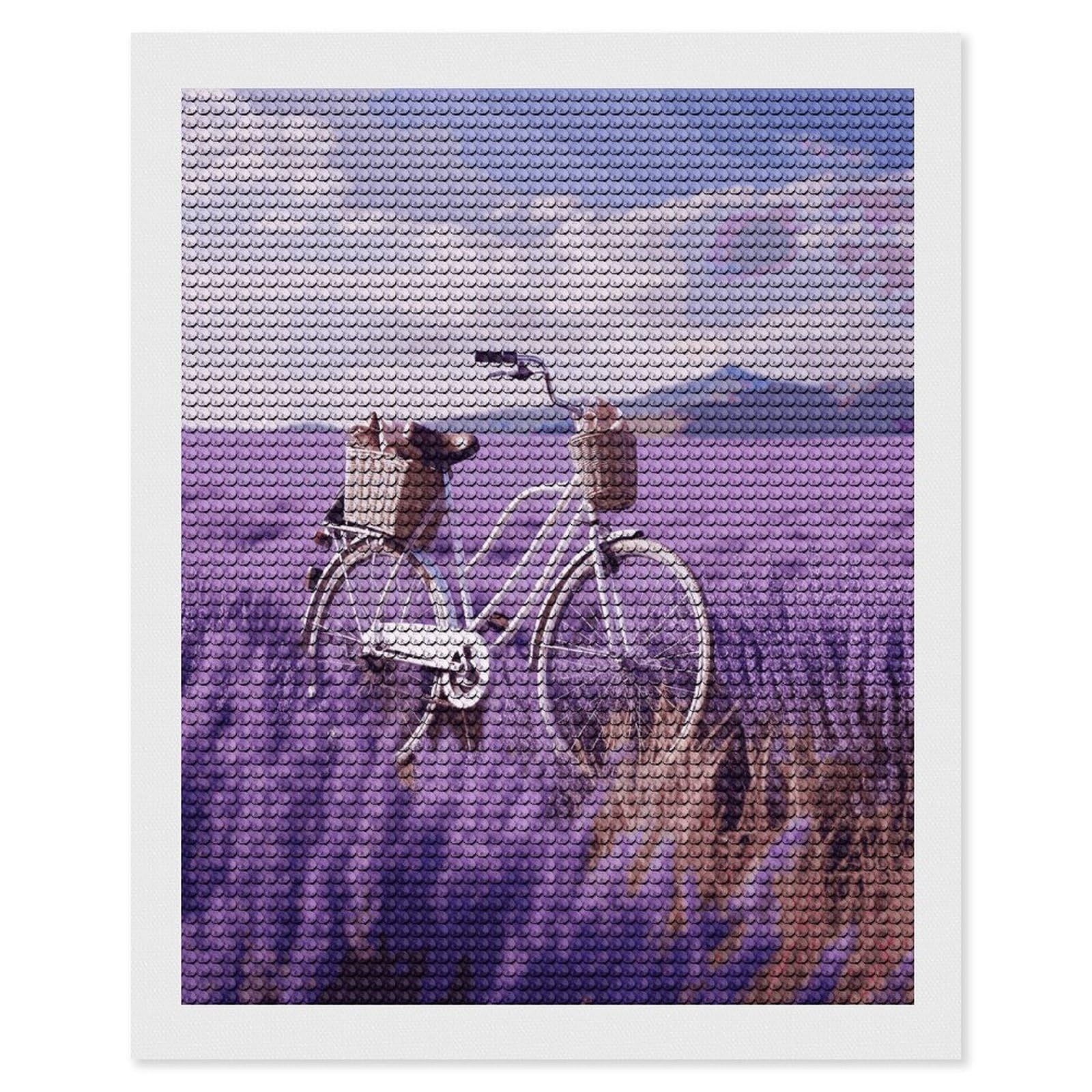 FekiLoot Lavender Field Bike Diamond Art Kits for Adults Diamond Painting Kits for Beginners DIY Diamond Art Kits Round Full Drill Diamond Dot Gem Painting for Home Wall Decor Gift 16"x20"