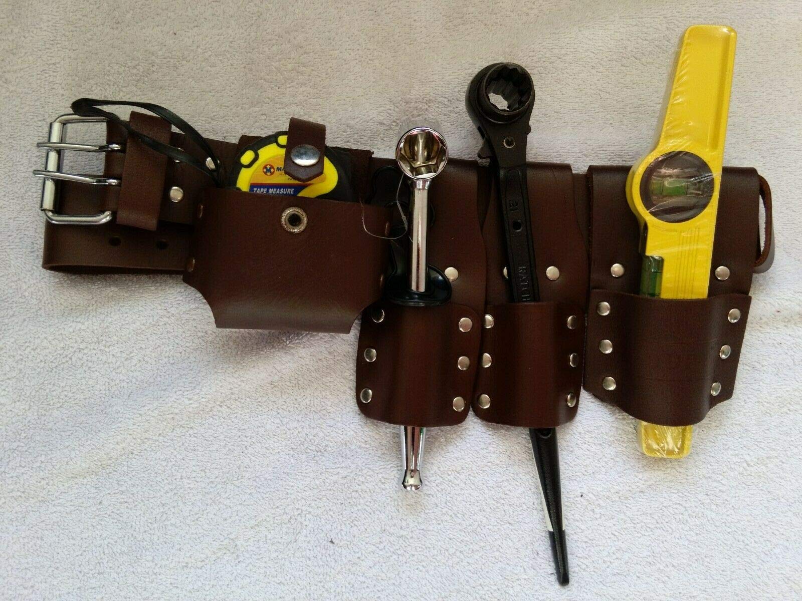 Bbi Ltd Black Scaffolding Brown Thick Leather Tools Belt 4Pc Full Tool Set 1921 Mm New Features