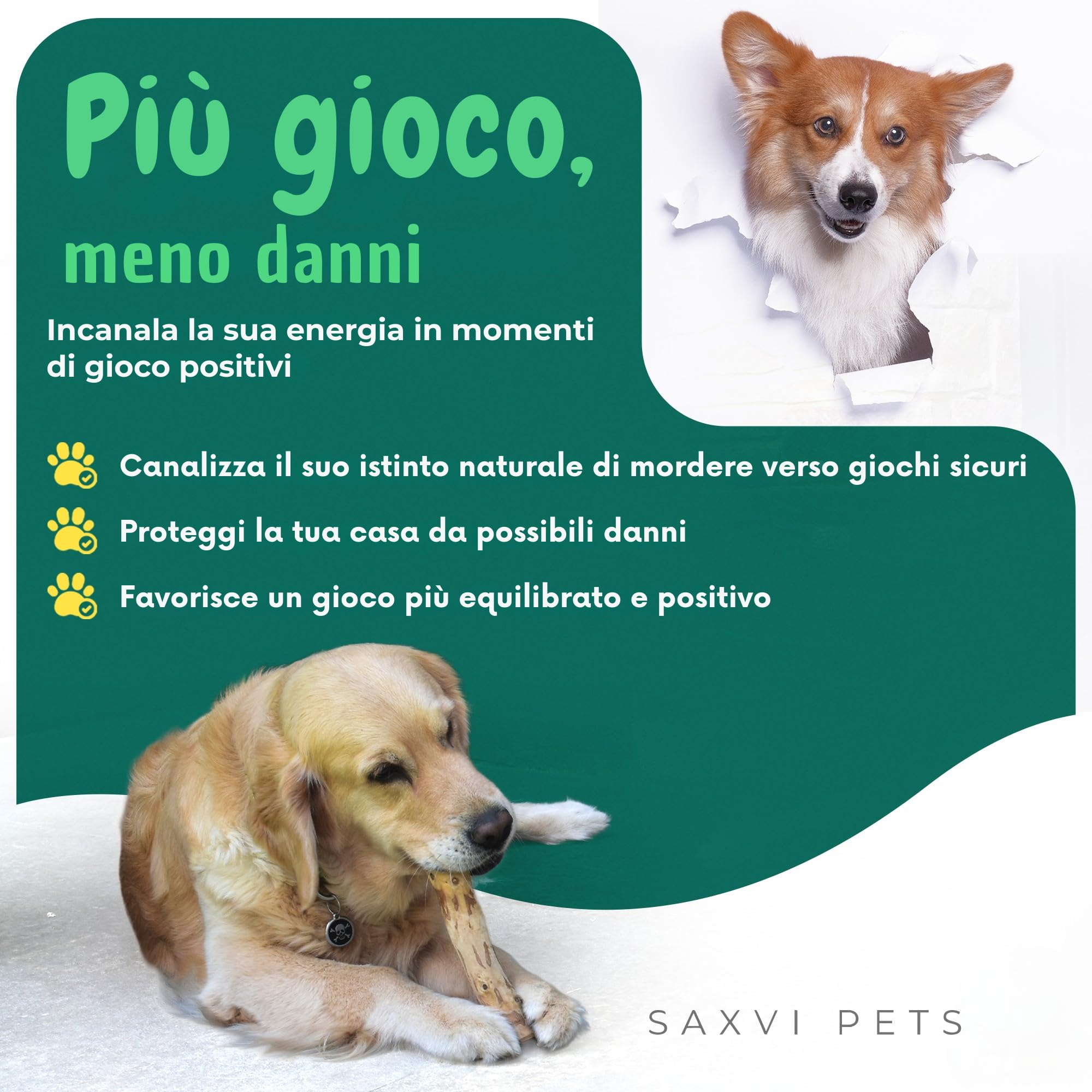Pets Pack Robustes Spielzeug und Beißring aus Holz, für mittelgroße und große Hunde, sicheres Spielen und natürliches Kauen, inklusive Ratgeber, robustes Hundespielzeug