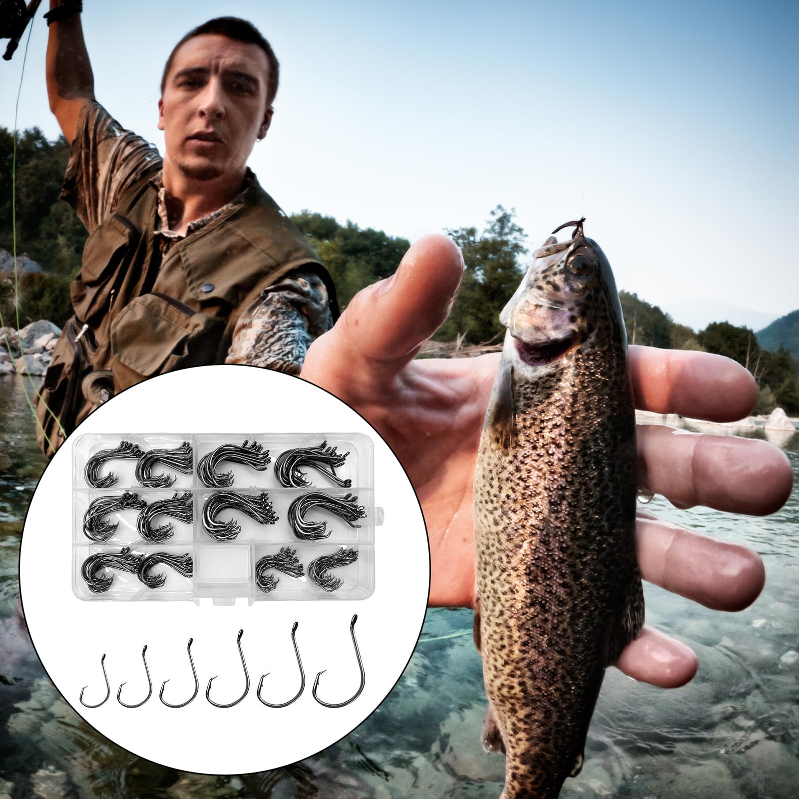 Set Di Ami Da Pesca Offset Polpo – 2X Forte, Da 1/0 A 10/0, Per Acqua Dolce E Salata, Bulk