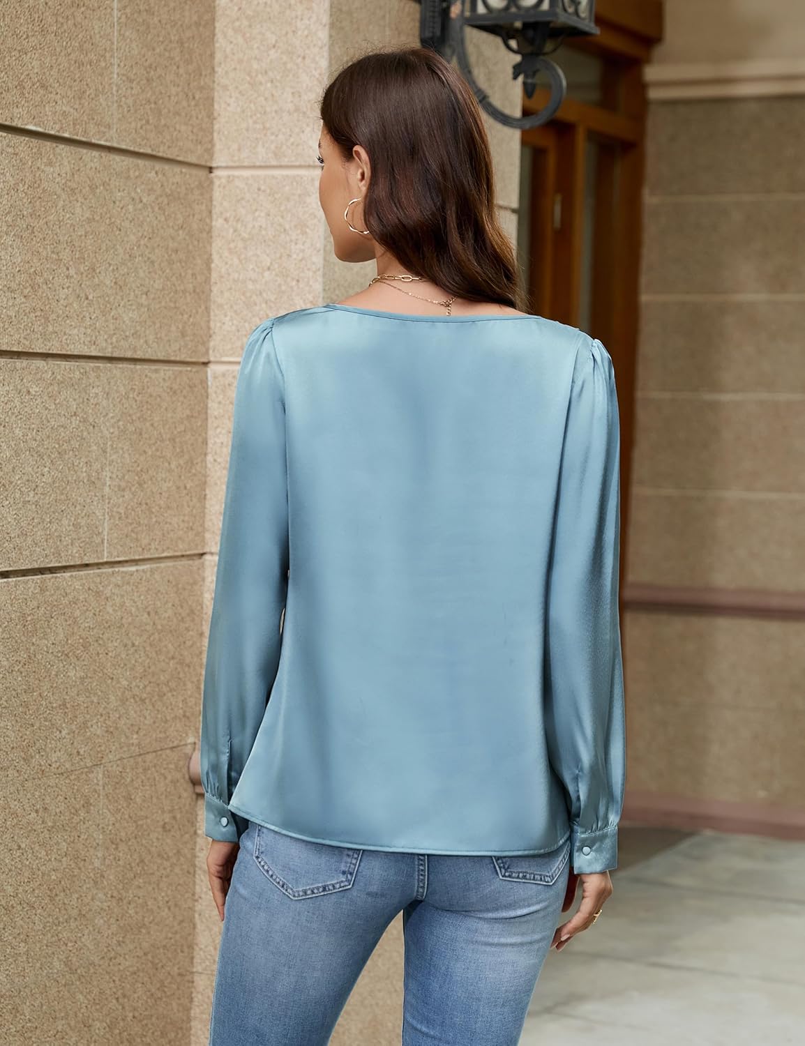 Blooming Jelly Womens Business Casual Outfits Satin Silk Blouses Dressy Long Sleeve Tops Office Work Shirts - Image 2