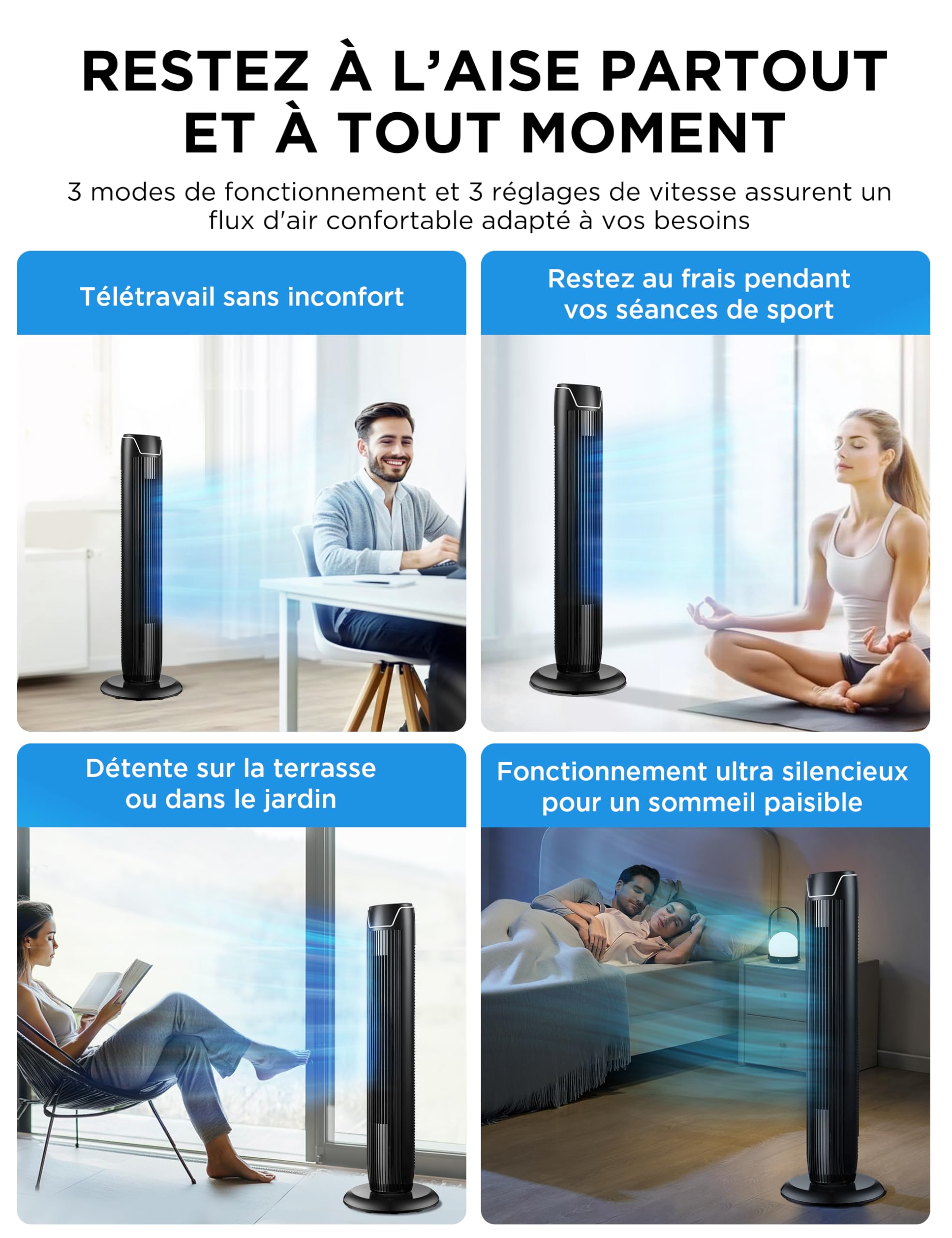 Midea Ventilateurs colonne avec Télécommande, Oscillation Silencieuse, Ventilateur Puissant, Affichage LED, 3 Modes, Minuterie 7 Heures, Design Intemporel et Élégant,FZ10-17JR