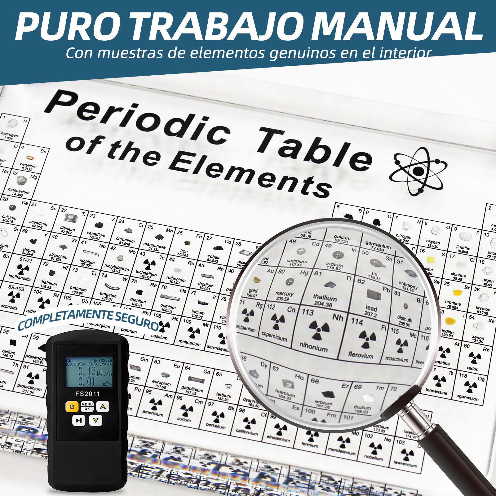 Lámpara de Mesa LED Tabla Periódica con 83 Muestras Reales de Elementos Decoración Científica en Acrílico para Oficina y Habitación Infantil Regalo Educativo Stem Ideal para Estudiantesy Profesores
