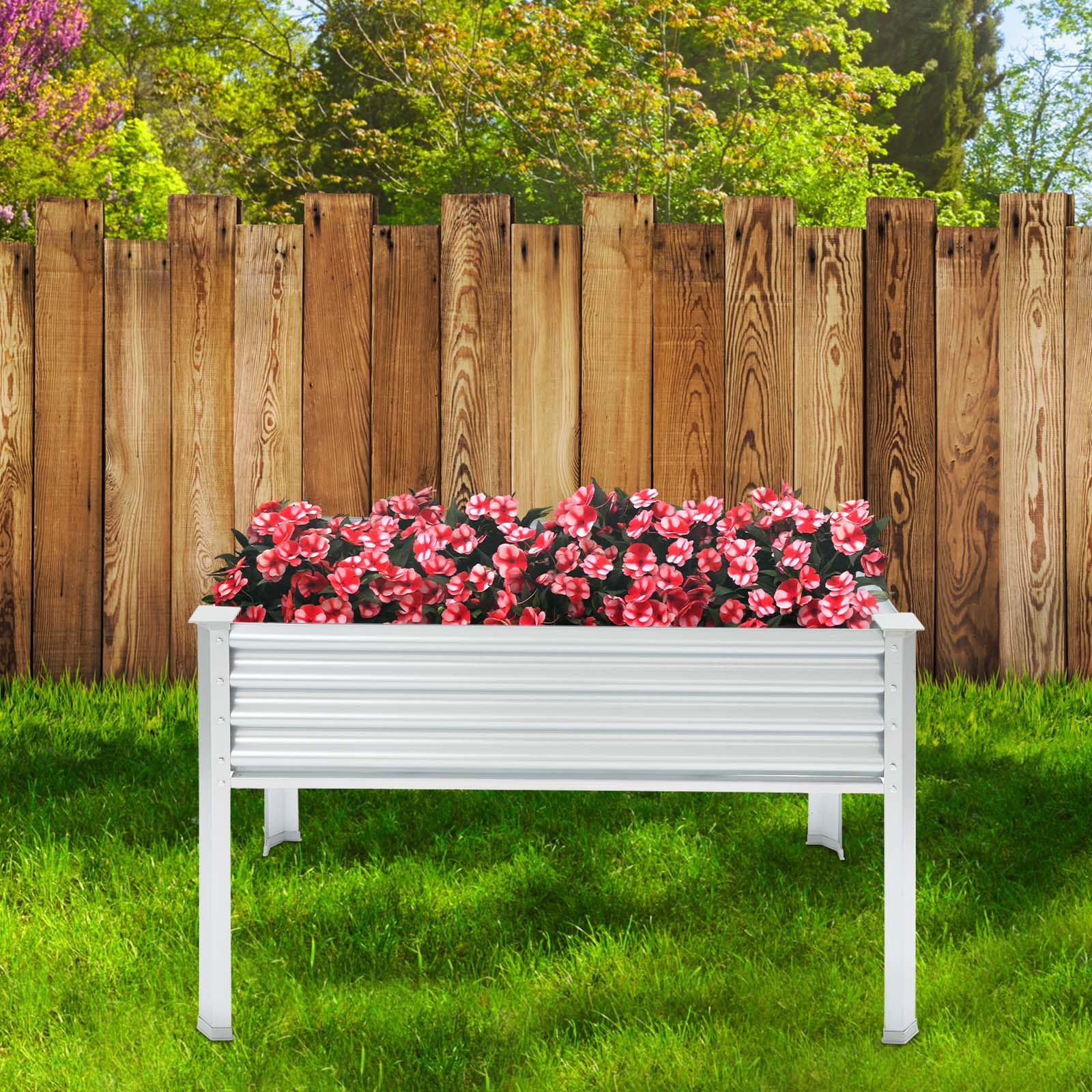 Jardinera alta con patas de metal, 120 x 60 x 80 cm, jardinera alta con 1 par de guantes, rectangular, jardinera con patas de metal, maceta para verduras y flores, hasta 60-80 kg