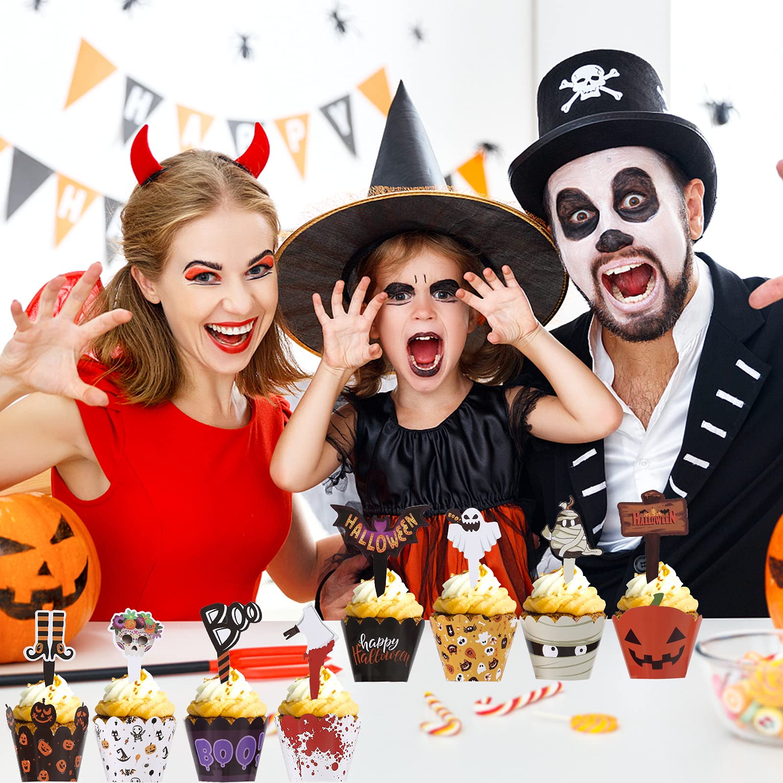 Namalu 100 Pezzi Halloween Cupcake Topper in Plastica