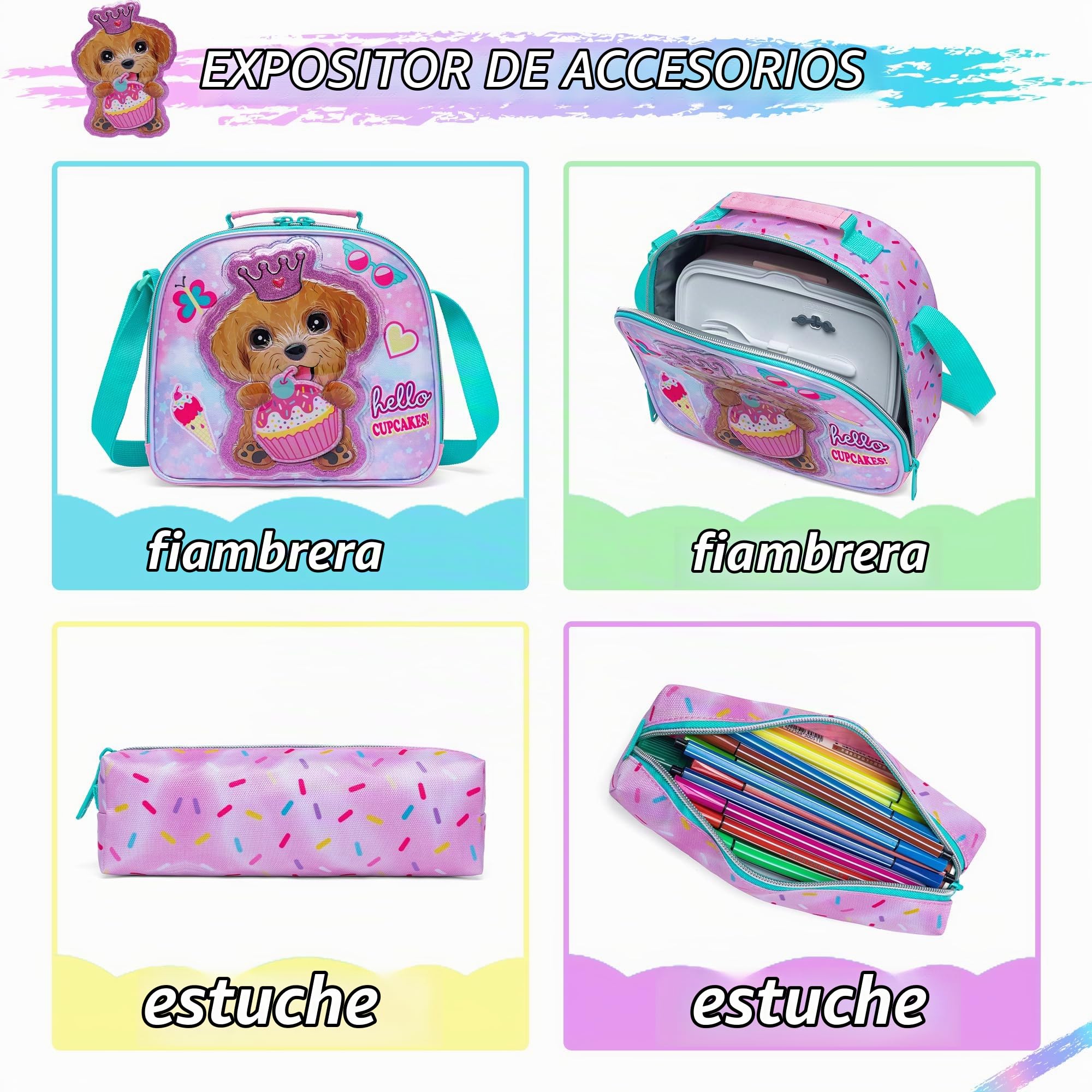 HTgroce Mochila Escolar con Ruedas Niña, Mochilas Escolares Con Ruedas,Traiga un Estuche para lápices y una Bolsa para el Almuerzo