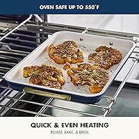 Vista 7 de Juego de utensilios para hornear GreenPan, 7 piezas de bandejas para hornear de cerámica antiadherentes con mango dorado, moldes para pasteles