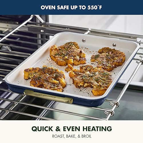 Miniatura 7 de GreenPan Juego de utensilios para hornear, 7 piezas de cerámica antiadherente con mango dorado para hornear, moldes para pasteles, molde para pan,