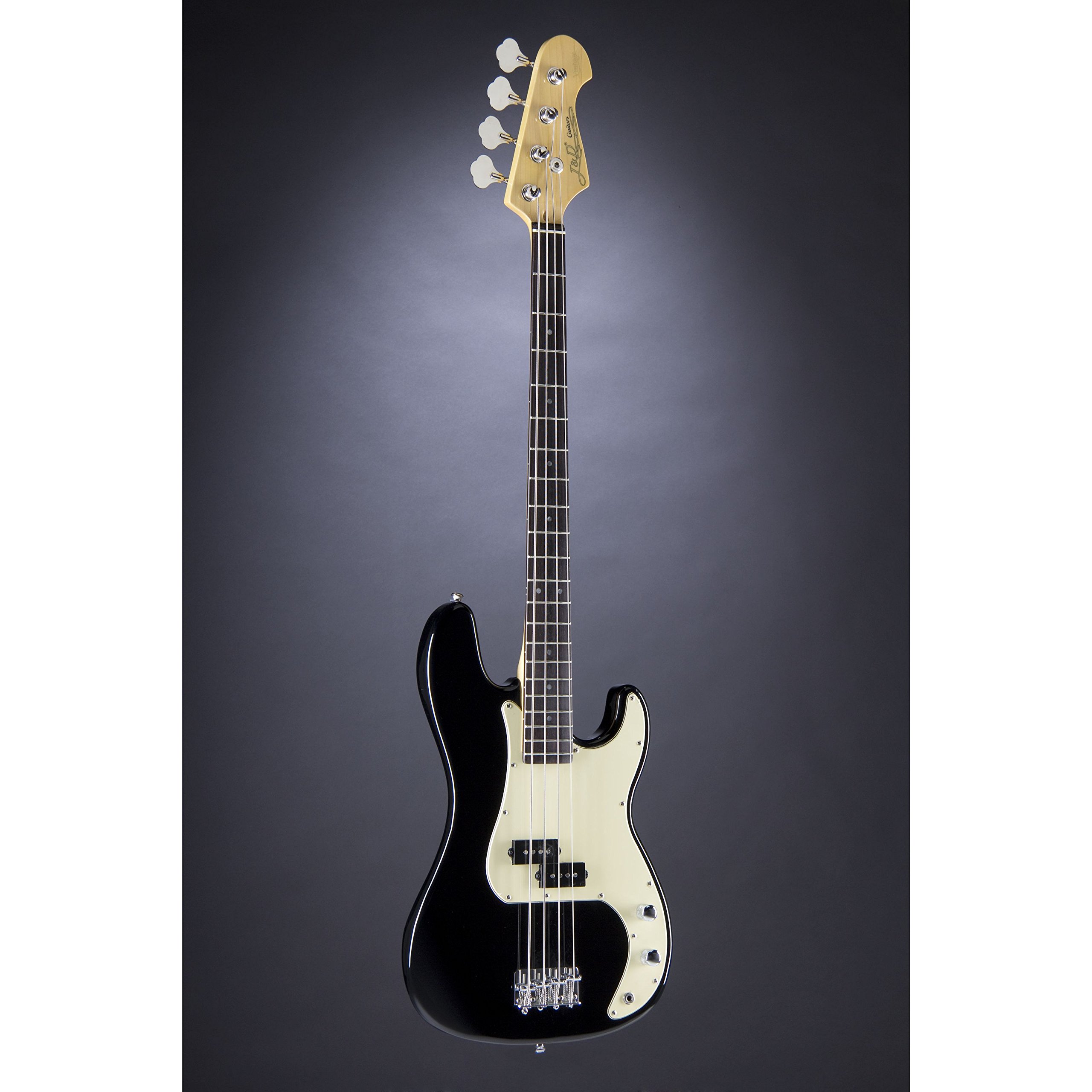 J & D E-Bass, Elektrische Bass Gitarre mit 4 Saiten und Linde Korpus, P Bass mit Split-Coil Tonabnehmer und passiver Elektronik, Vintage 1963 Black