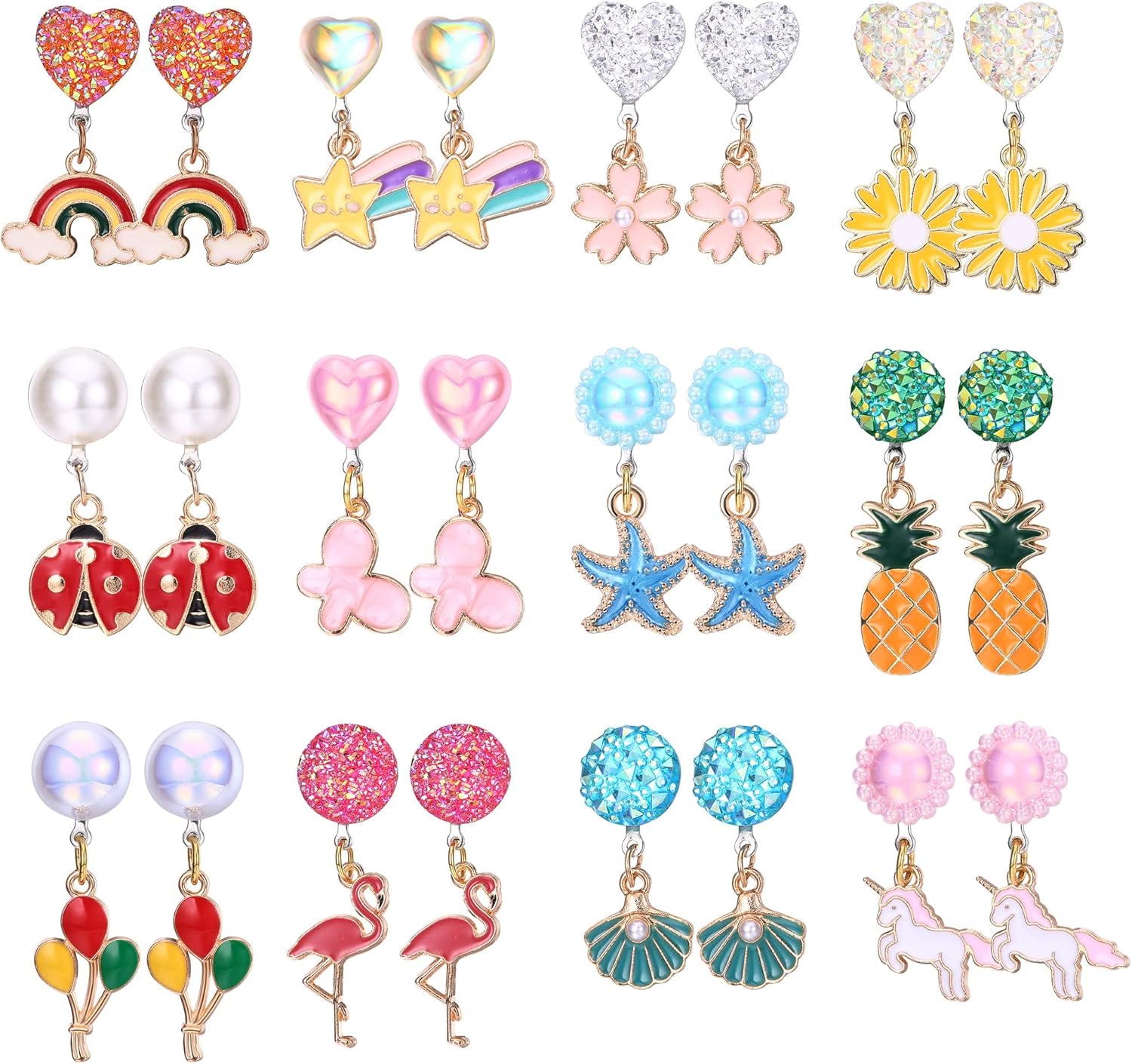 Finrezio 12 Pairs Clip on Earrings for Women Girl Kids Cute Unicorn