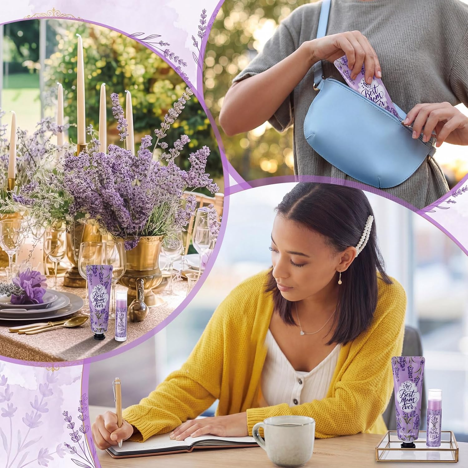 Batiyeer 48 Sets Mother's Day Gifts for Women, Hand Cream and Lip Balm Bulk Set with Purple Lavender Design, Moisturizing Hand Lotion Gift Set for Mom, Women, Coworkers, Teachers, Nurse