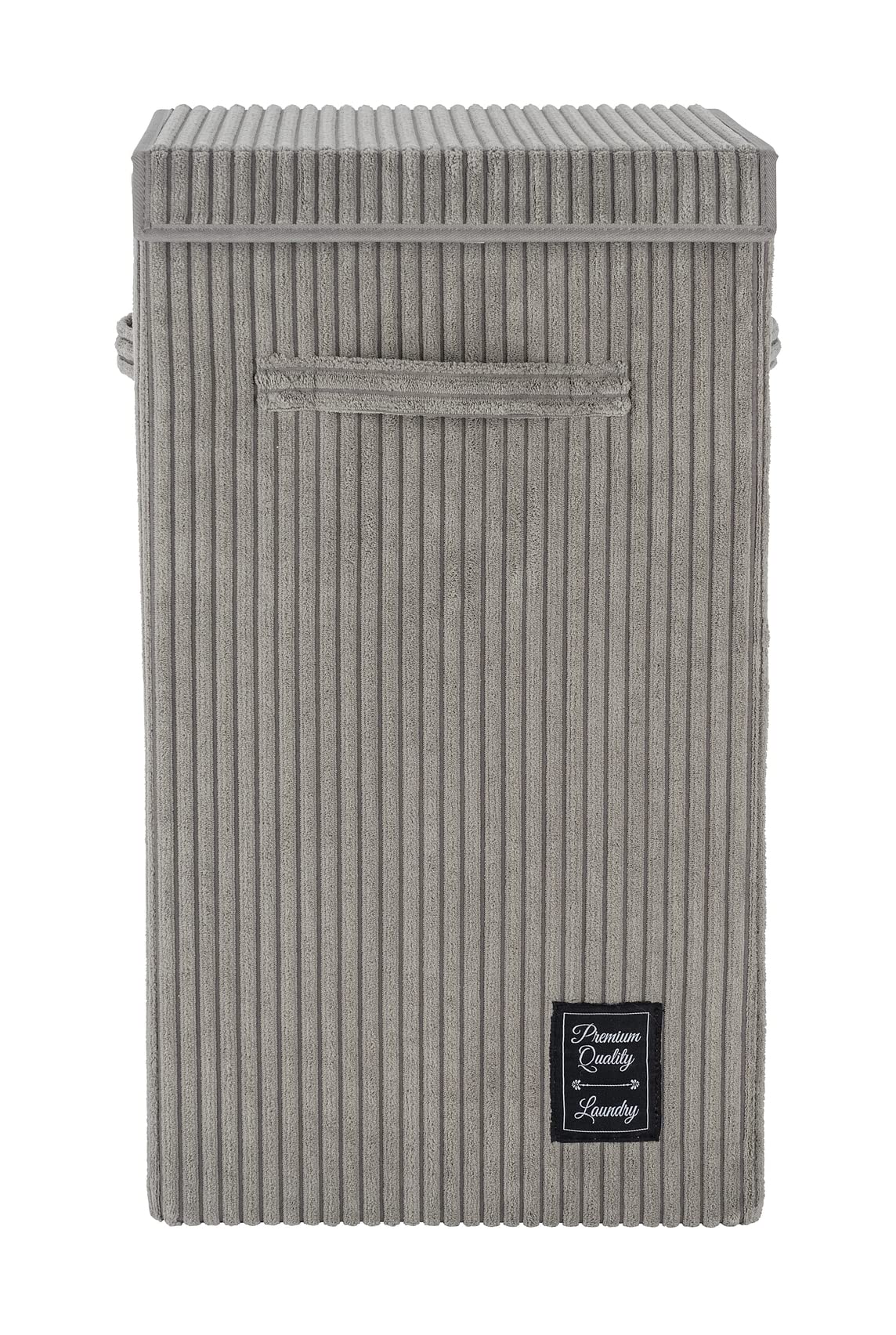 WENKO Wäschesammler Cora Grau – Cord-Wäschekorb, 63 L, 33 x 58 x 33 cm, 100% Polyester, mit Klettverschluss-Deckel und 3 Tragegriffen