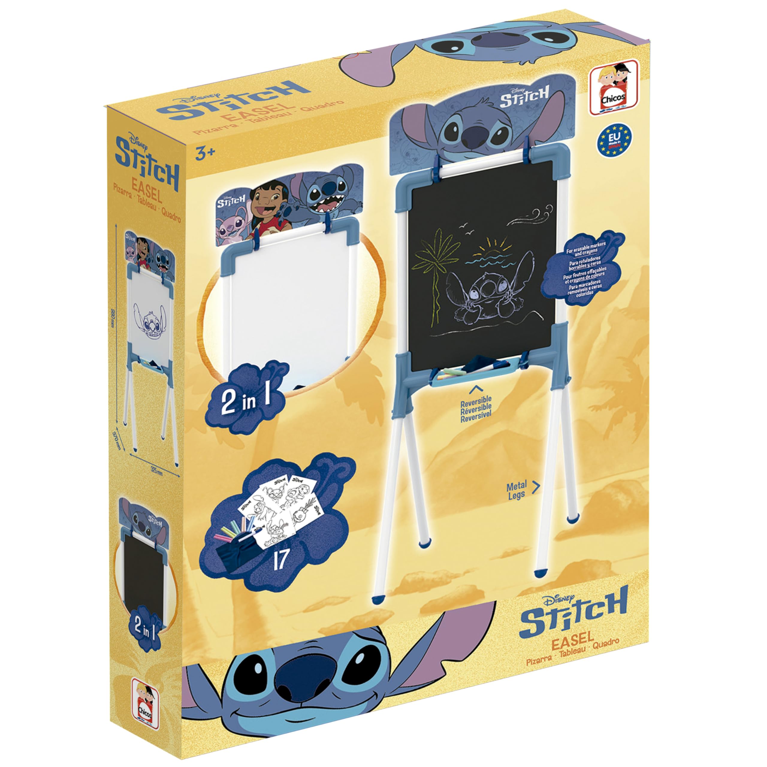 Chicos - Pizarra Infantil Stitch 2 en 1 | Pizarra con caballete | Incluye accesorios y plantillas de Stitch | A partir de 3 4 5 Años (53025)