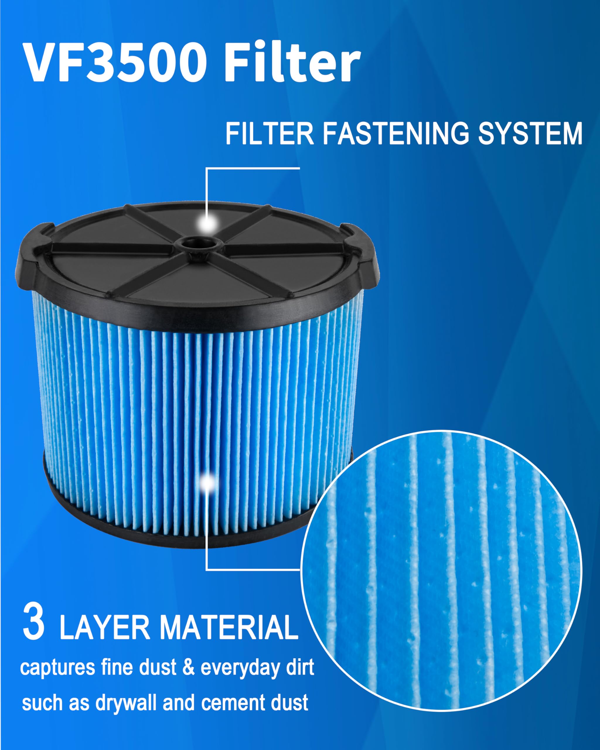 Confezione Da 4 Filtri Di Ricambio VF3500 Per Aspirapolvere Da 4 Galloni Filtro Per Polvere Fine 26643 Sostituisce Wd40700 Wd30500~p179787878 - Foto 9