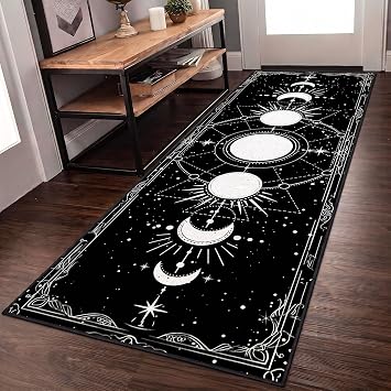 Sun and Moon Runner Rug, 2x6ft, Boho Moon Phase Celestial Night Sky Witchcraft Sun Moon Gothic Area Rugs, Lightweight Easy-Washing Meditation Floor Mat for Hallway Entryway
