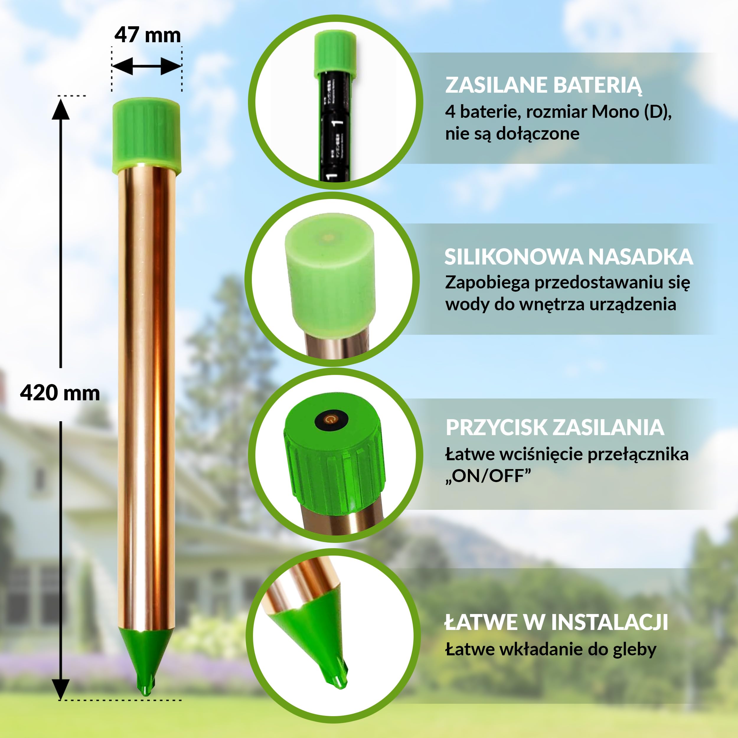ISOTRONIC Vibrasonic odstraszacz kretów z włącznikiem On/Off, z silnikiem wibracyjnym, zasilany bateriami, odstraszacz norników, nornikowców, węży