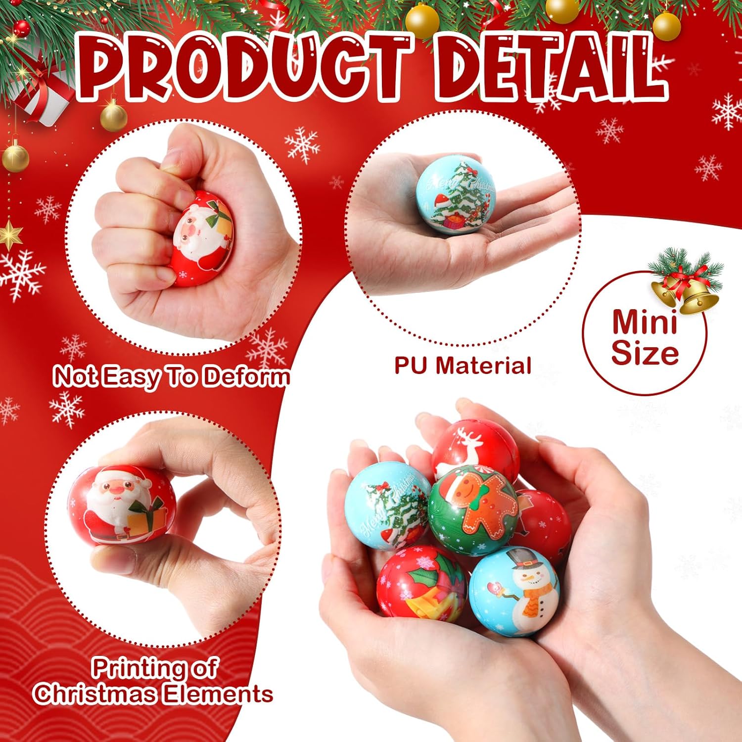 Syhood 100 Pcs Christmas Stress Balls Bulk 1.57'' Foam Stress Balls Anxiety Relief Gifts for Winter Christmas Party Stocking Stuffers Goodie Bag Fillers(Classic) - Image 3