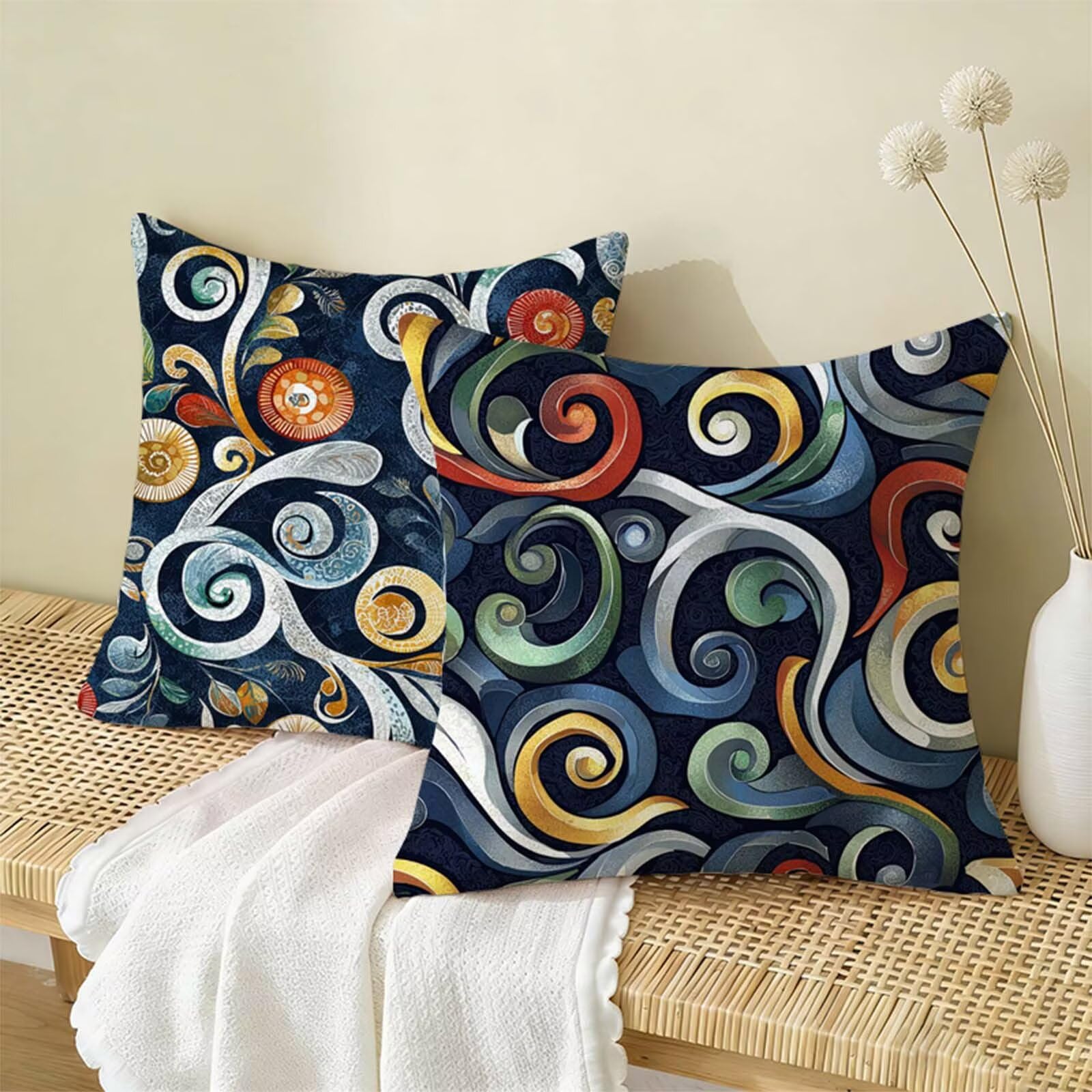 Abstrakt Kissenbezug 80x80 cm 2er Set,Anlage Leinen Kissenbezug,Doppelseitiger Druck Kissenbezüge für Sofa,Couch,Bett,Mit Reißverschluss & Waschbar,Alle Jahreszeiten,Bequeme Wohnaccessoires X-649