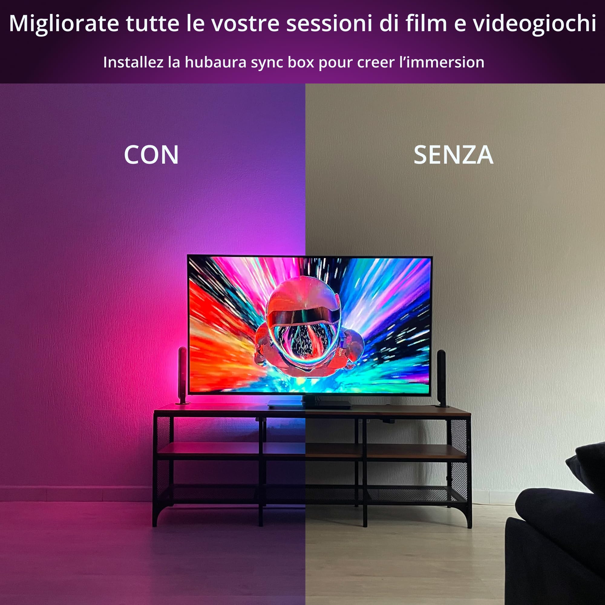 Sync Box retroilluminazione HDMI 2.0 Nastro LED sincronizzazione Immagine, Nastro LED per TV 42 a 88 Pollici (50-55 Pollici)