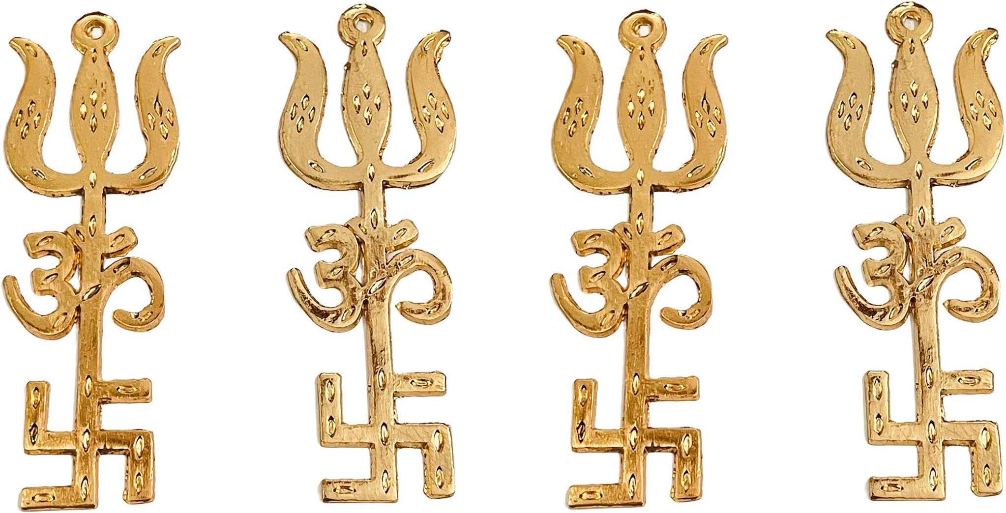 SAHAYA Metal Trishakti Yantra (Om, Swastik & Trishul) Pack of 4, 3.5 inch Gold