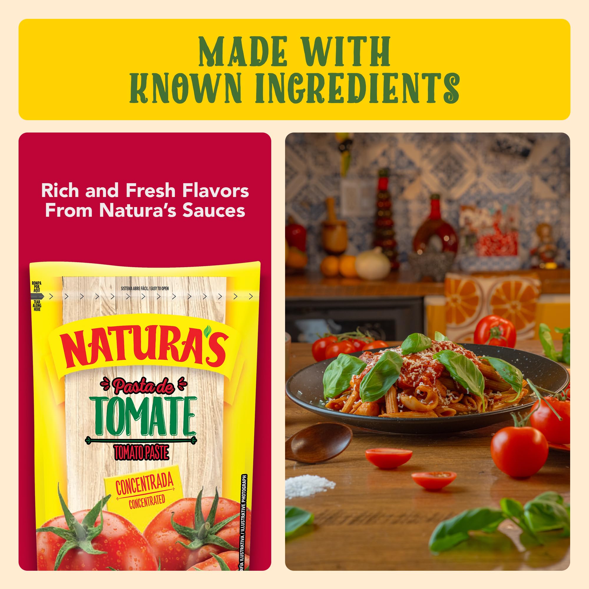 NATURA'S Natural Tomato Paste, Heat-and-Eat Tomato Paste in 7.1oz. Easy-Open Pouch (Pack of 3)
