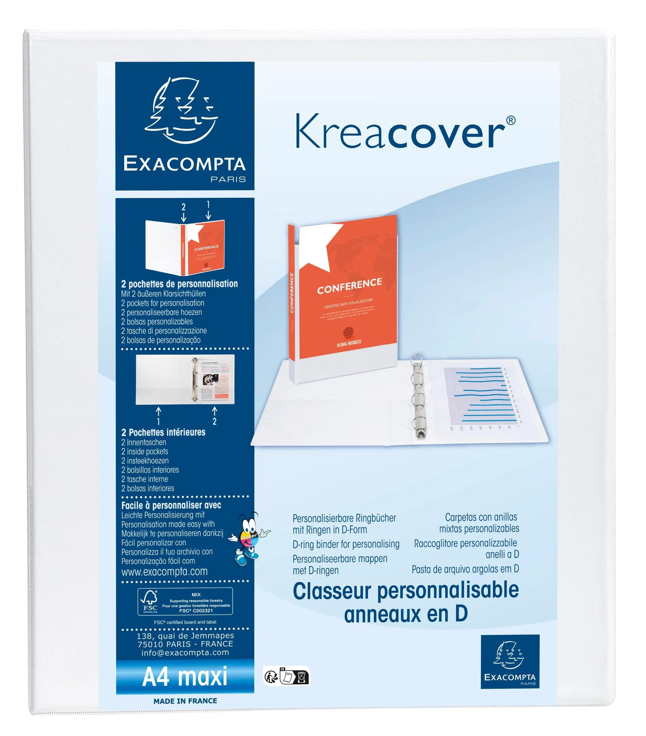Exacompta 10 Classeurs Personnalisables 3 Poches A4 4 Anneaux Blanc