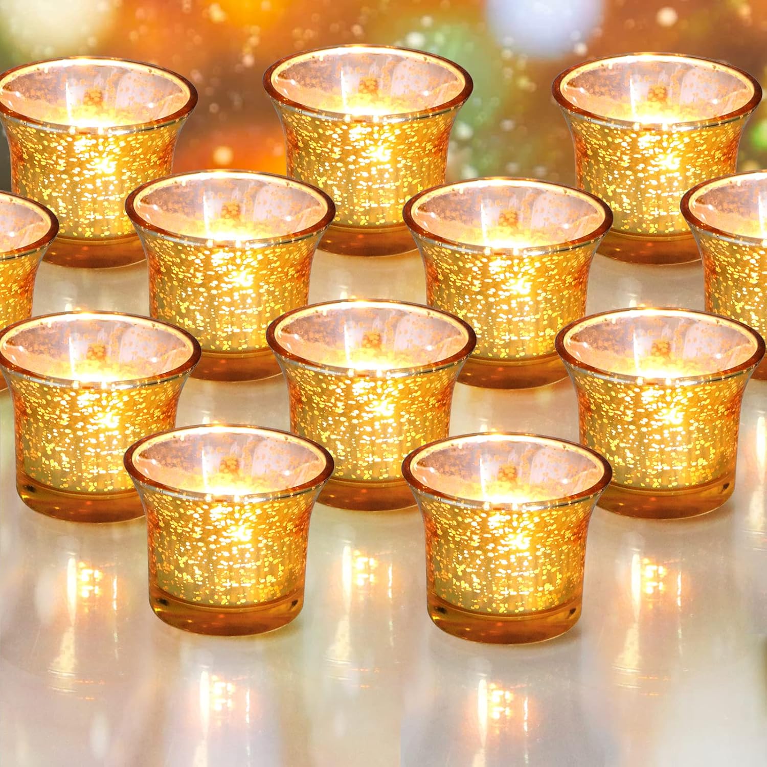 Lanttu Gold Tealight Candle Holder Set, 12PCS Votive Candle Holders Bulk , Small Glass Candle Holder, Tea Lights Candle Holders for Wedding Table Centerpiece, Party Decoration, Gift for Women : Home & Kitchen