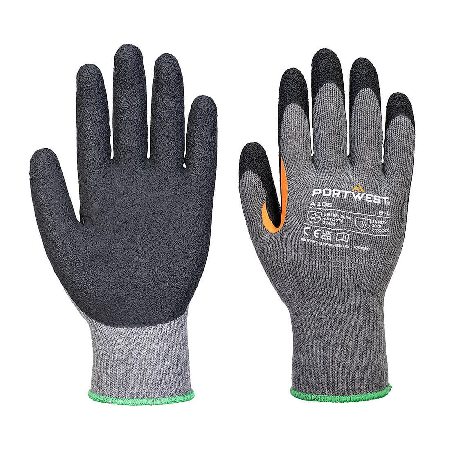 Portwest Lot de 12 paires de gants Grip 10 entièrement enduit de latex Gris/Noir M - Taille 8 - Gants de travail
