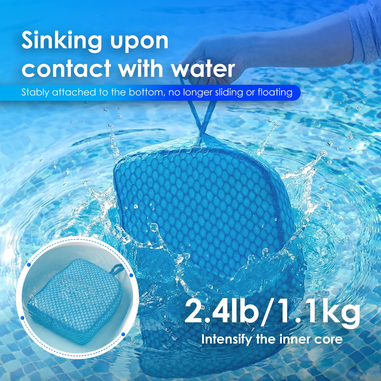 Whirlpool-Sitzkissen, Whirlpool-Sitzerhöhung Unterwasser, 3D-Luftnetz, 40×32×13 cm Pool Sitzkissen, Beschwertes Spa-Kissen, komfortable Unterstützung, Hot Tub Zubehör(Blau)