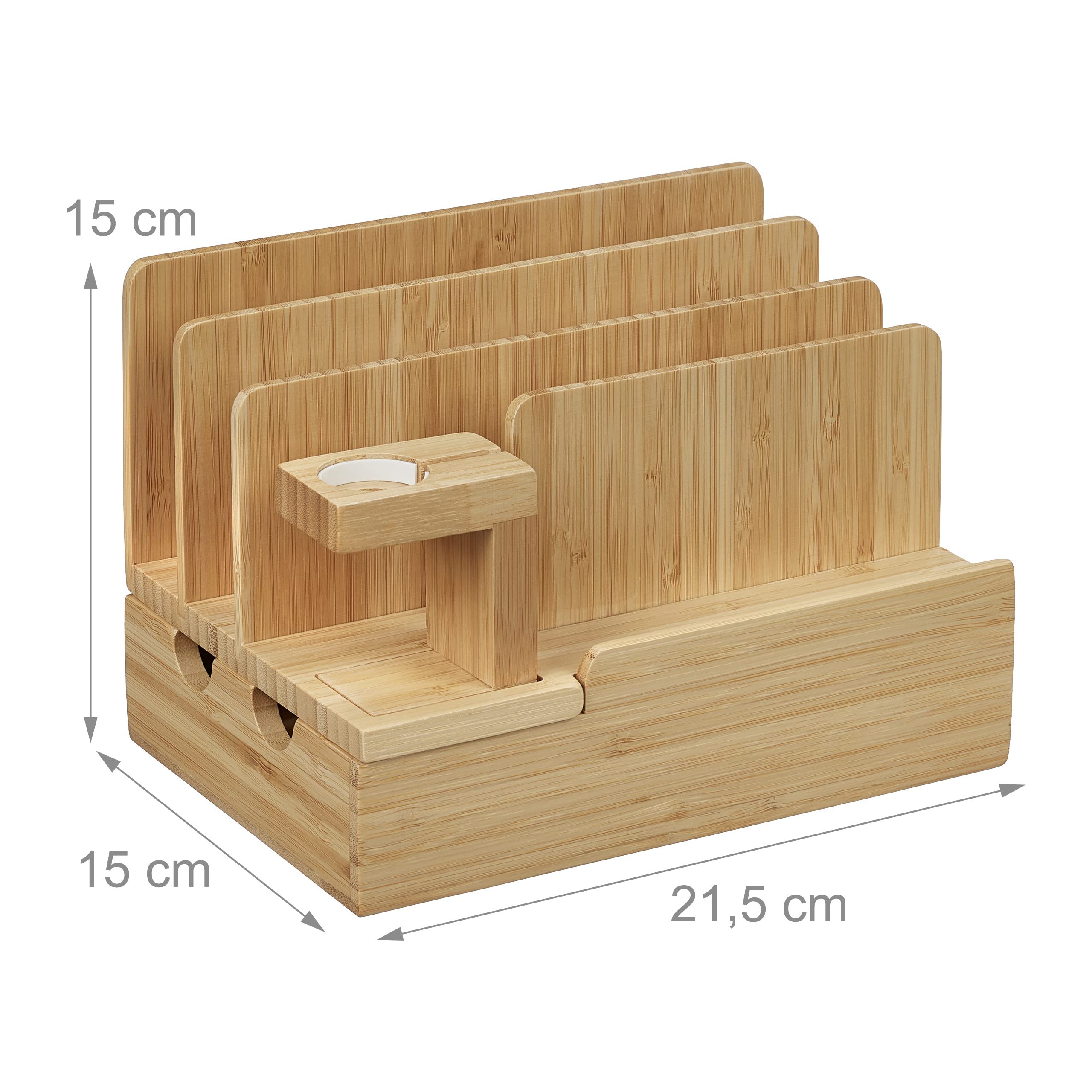 Relaxdays Station de Charge, Montre connectée, Bambou, HxLxP: 15 x 21,5 x 15 cm, Support, pour Table, Nature