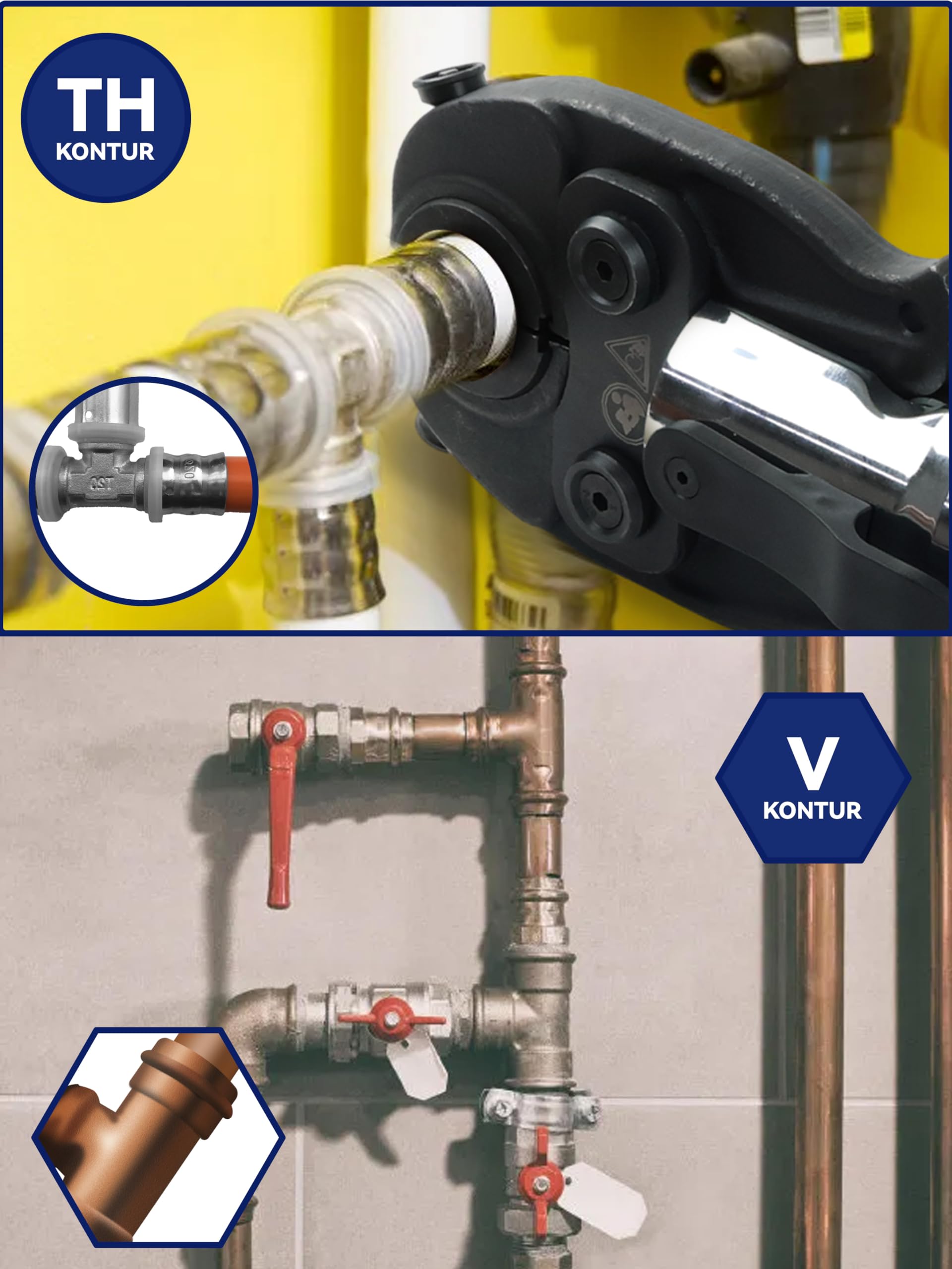 AMZCNC Pinza a pressa professionale con profilo a V e profilo TH, per tubi in rame, tubo in acciaio inox e inserti V12 V15 V18 V22 V28 e TH16 TH20 TH26 TH32