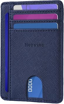 Hoewina Slim Wallet for Men, Credit Card Holder Wallet Cross Dark Blue | Minimalist Design RFID Blocking Front Pocket Leather Thin Wallet for Men and Women