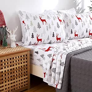 CAROMIO Christmas Sheets Queen, Soft Brushed Microfiber Bed Sheet Set ...