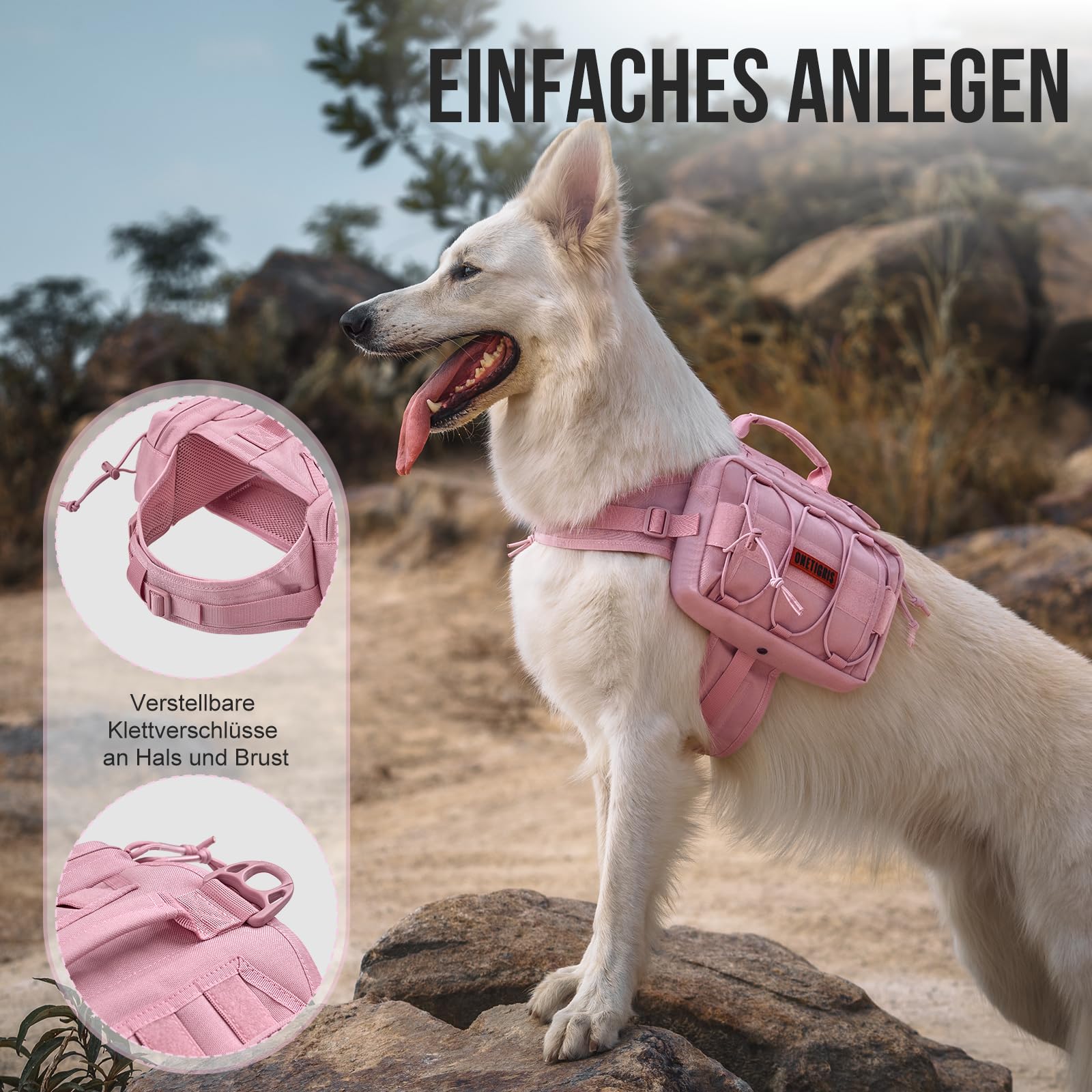OneTigris Mammoth - Zaino per cani, versione 2.0, per cani di taglia M/L (L, rosa)