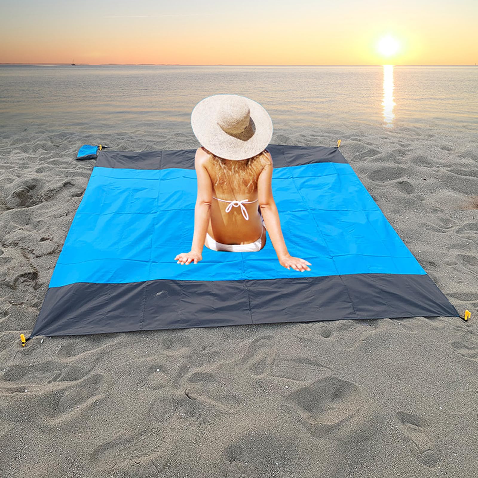 Coperta da Spiaggia Impermeabile 210 x 200 cm Antisabbia Telo Spiaggia Grande Campeggio Picnic Blu