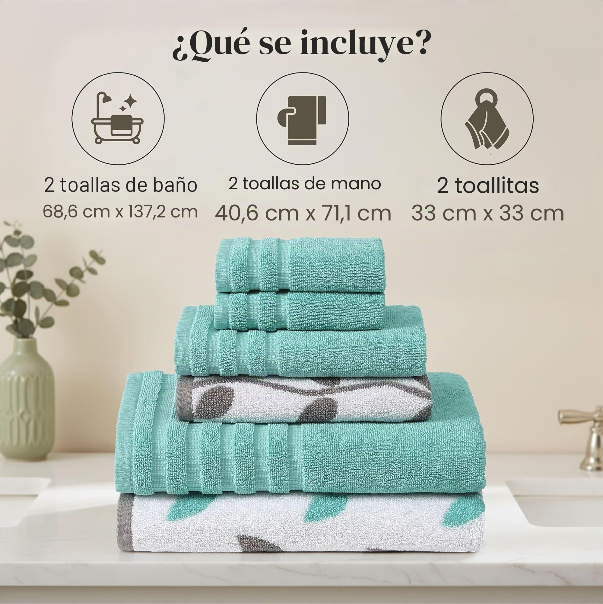 Amrapur Pacific Coast Textiles - 6 Toallas teñidas de Hilo orgánico Color Aguamarina, 6 Piezas