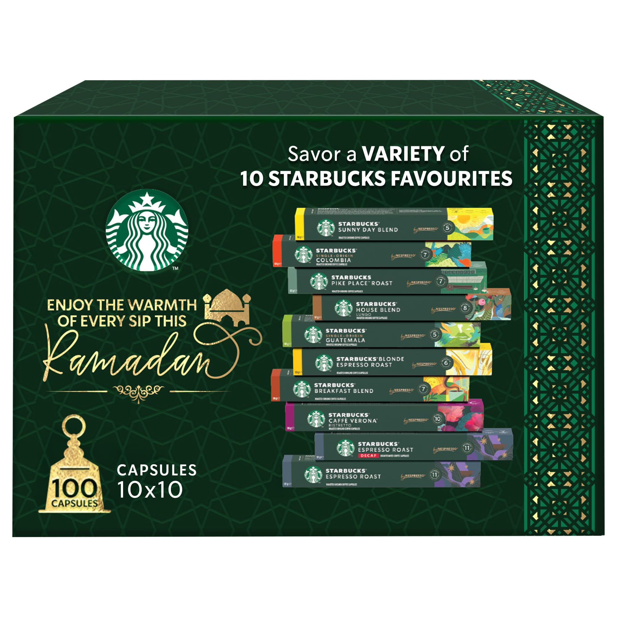 Starbucks Assortment Pack of 10 Flavours of Nespresso Coffee Capsules (10 Pack, Total 100 Capsules)