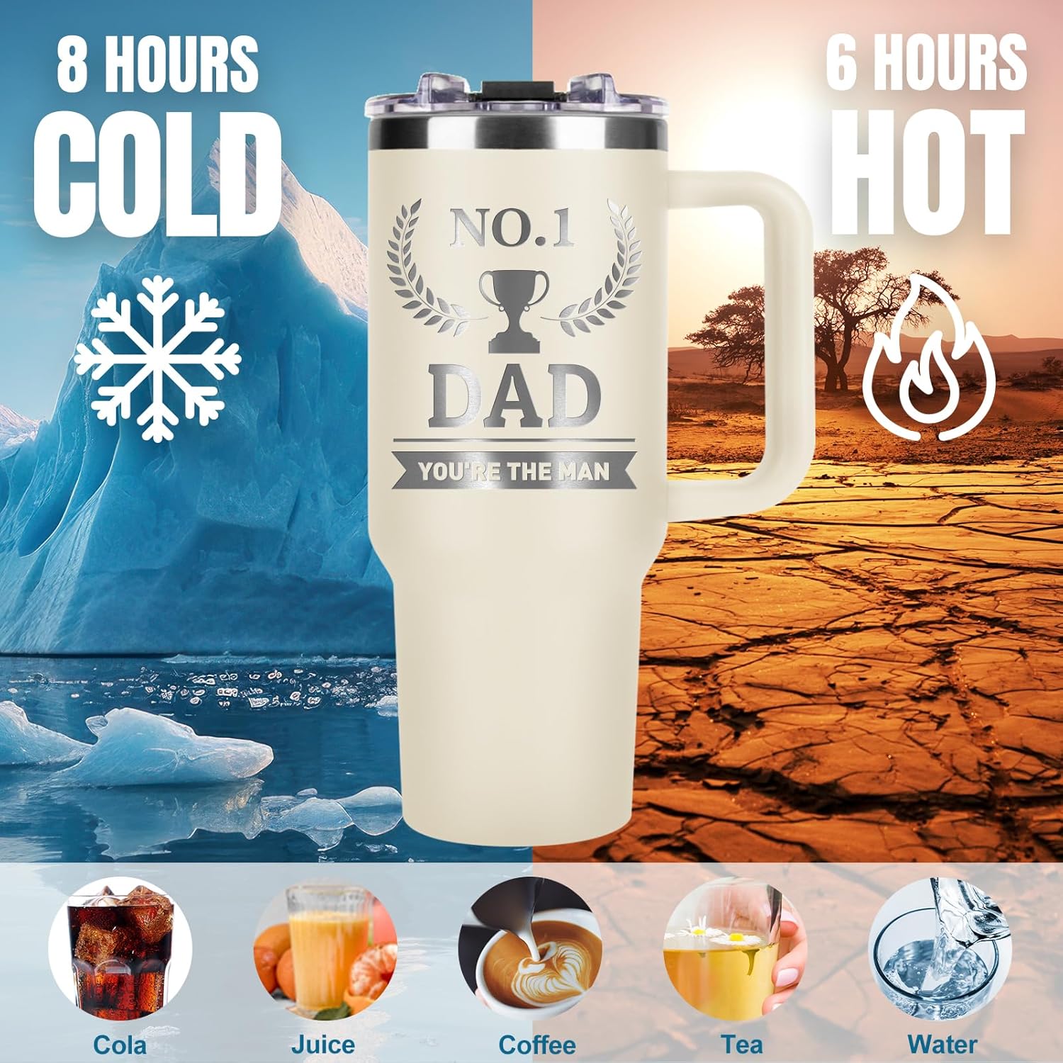 Personalized 40 oz Tumbler with Handle and Straw Lid, Custom Stainless Steel Water Bottles Travel Mug with Names, Personalized Fathers Birthday Christmas Gifts for Dad Men Friend(40oz engrave)