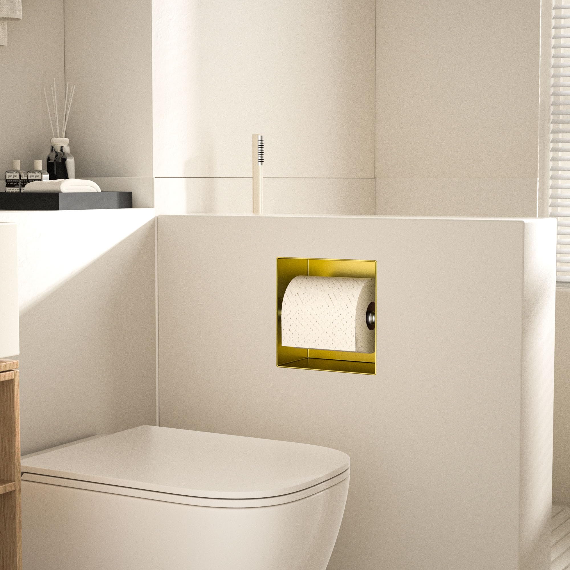 Unterputz Toilettenpapierhalter Edelstahl, WC Toilettenpapierhalter für das Badezimmer Halterung, 14.5×14.5×8.7cm, Klopapierhalter für die Renovierung und den Ausbau des Badezimmers,Golden