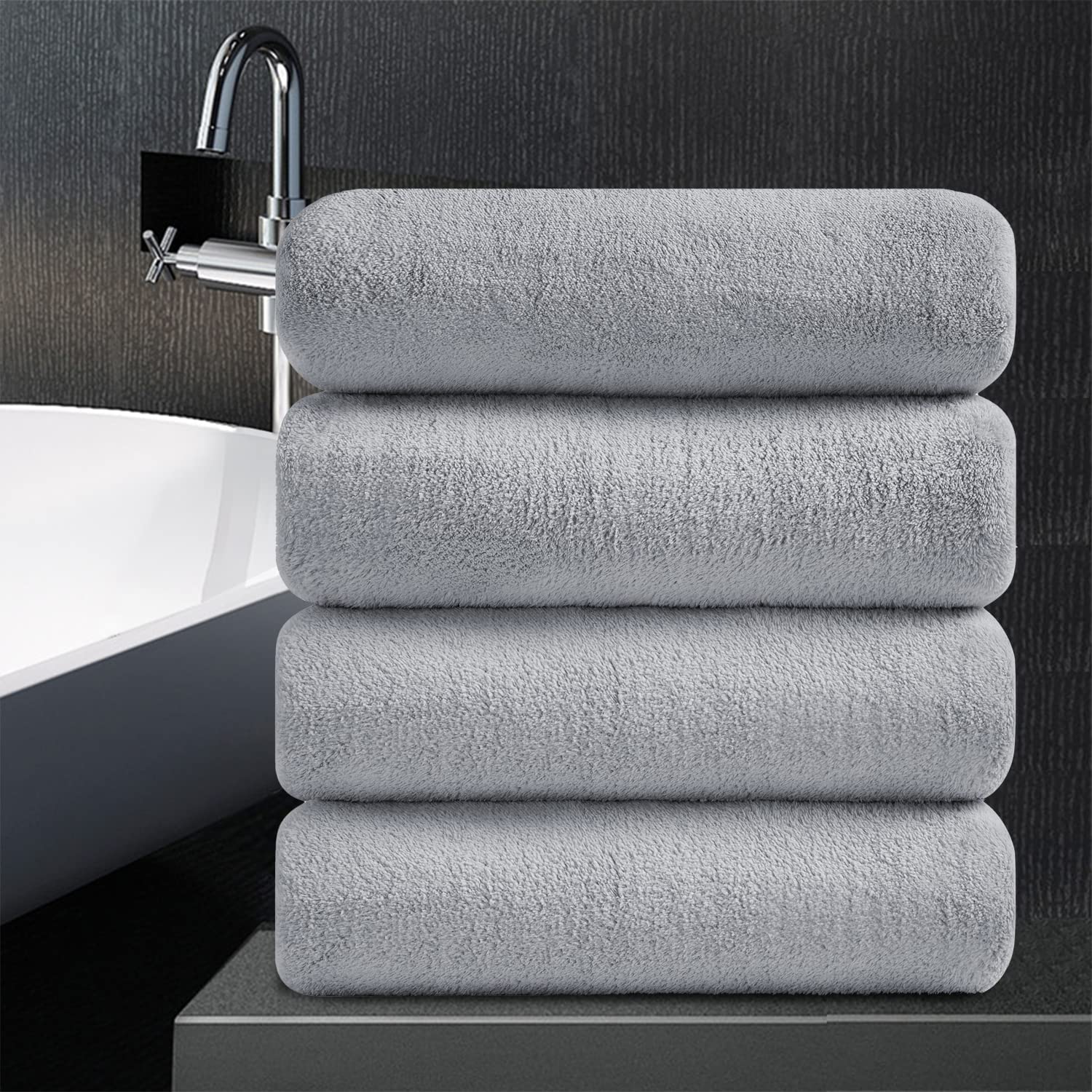 MAGGEA 4 Piece Oversized Bath Sheet Towels (35 x 70 in,Grey) 700 GSM