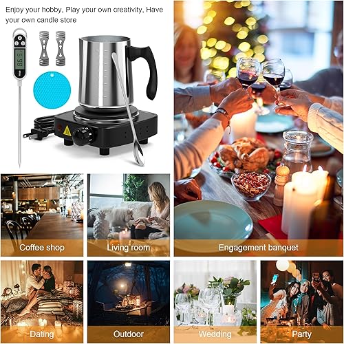 Miniatura 8 de Ohcans Kit de fabricación de velas con placa caliente electrónica, kit de fabricación de velas para adultos, suministros de fabricación de velas de