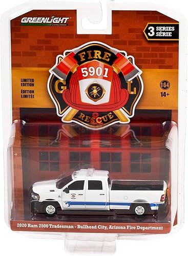 2020 Ram 2500 Tradesman Pickup blanco con rayas Bullhead City Fire Department (AZ) Fire & Rescue Series 3 1/64 Modelo de coche fundido a presión
