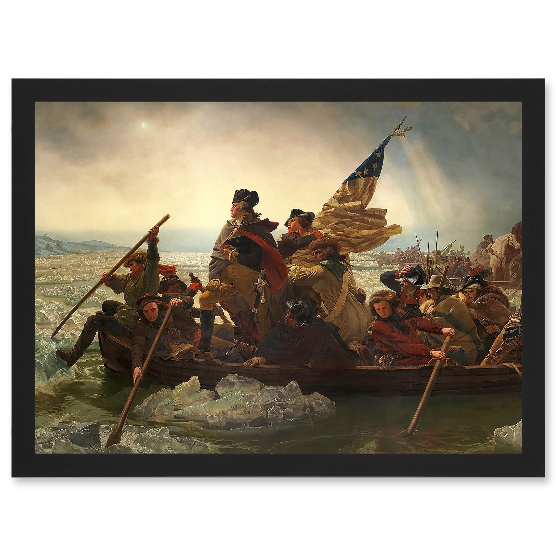 Artery8 Framed Black A4 Leutze George Washington Crossing The Delaware Painting American Revolution Artwork Framed Wall Art Print A4