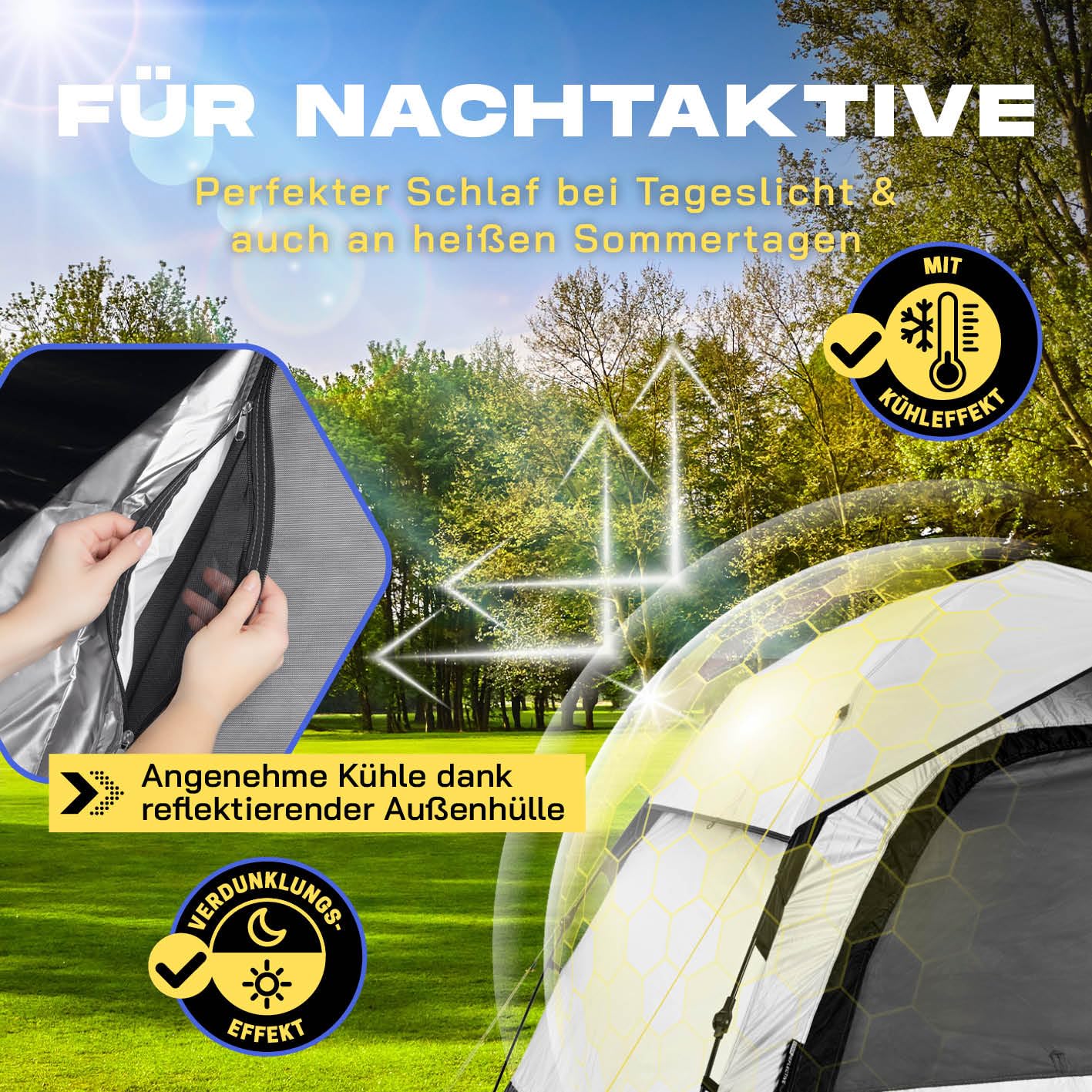 Where Tomorrow Pop Up Zelt | 4 Personen Zelt oder 5-6 Personen Zelt mit Kühl- & Verdunklungseffekt | Wetterfestes Camping Zelt Regen, Schnee, Wind | mit hoher Bodenwanne, Moskitonetz, Dachlüftung