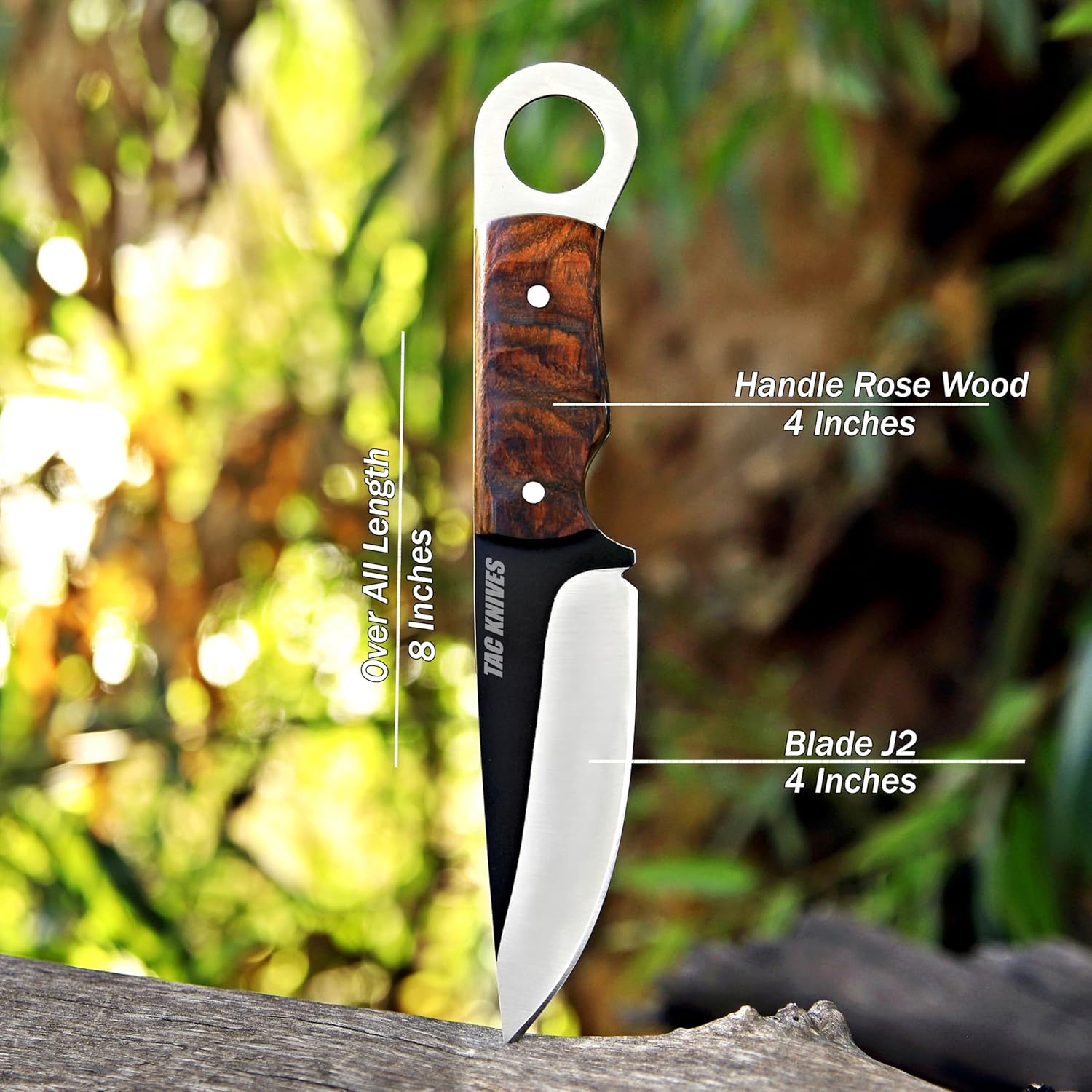 TAC KNIVES 8'' Full Tang Fixed Blade Outdoor Camping Hunting Knife In Sheath Gift For Him 1095 High Carbon Steel SKINNER Knife Gift Cowboy knives Pancake leather sheath (WOOD 402)