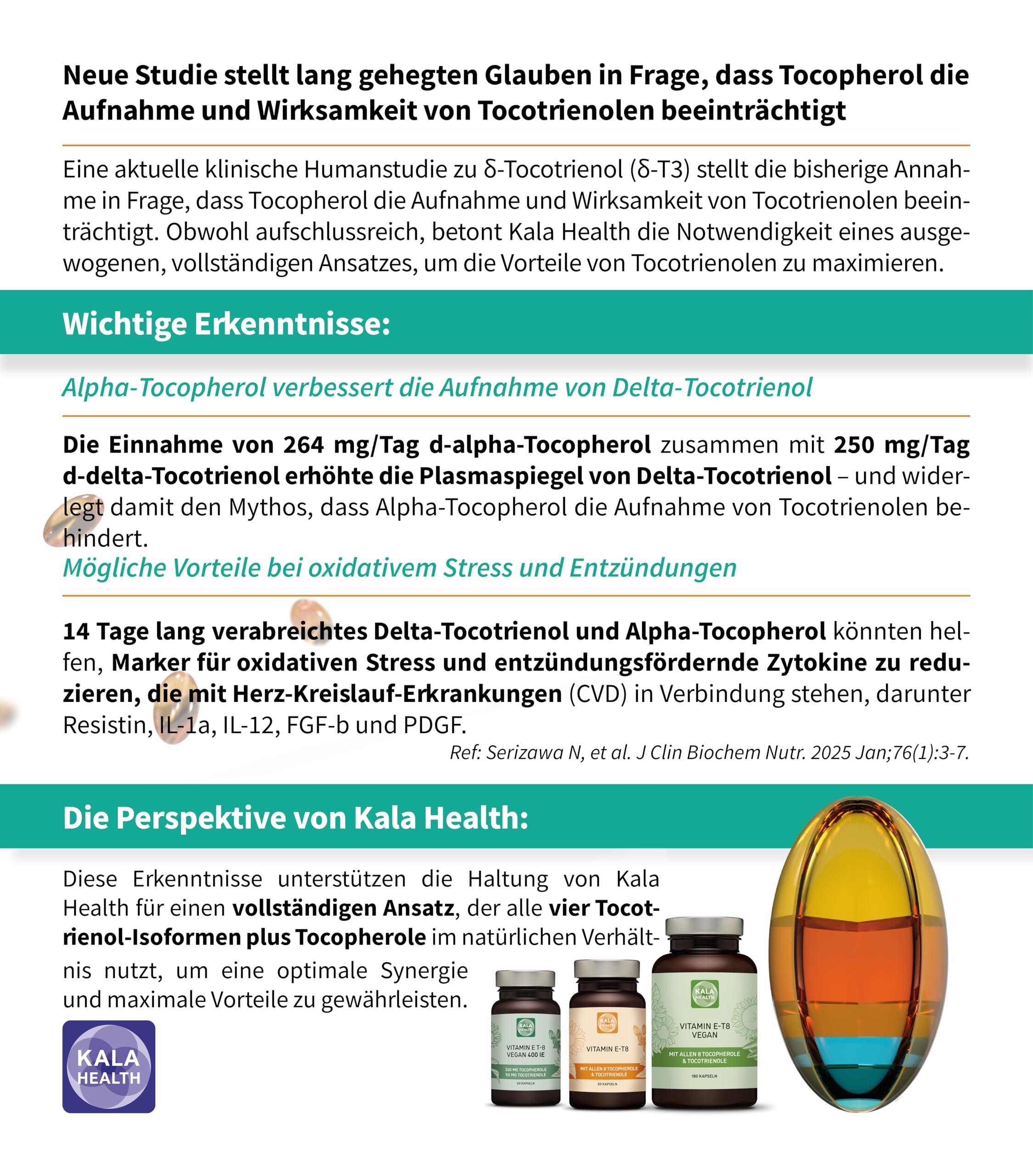 Kala Health Vitamin E 400 IE Vegan – alle 8 Alpha + Beta + Gamma + Delta Tocotrienol und Alpha + Beta + Gamma + Delta Tocopherol – Vitamin E Tocopherol und Tocotrienol kapseln - 60