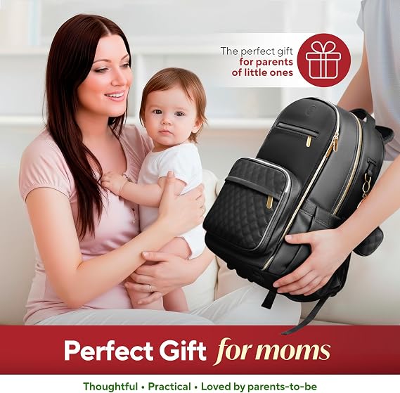Large PU Leather Diaper Bag Backpack Set (3-Piece) Baby Bag with Large Changing Pad, Insulated Warm/Cool Bottle Pockets Organization, Newborn Essentials Travel Gift for Mom & Dad, Best Baby Shower